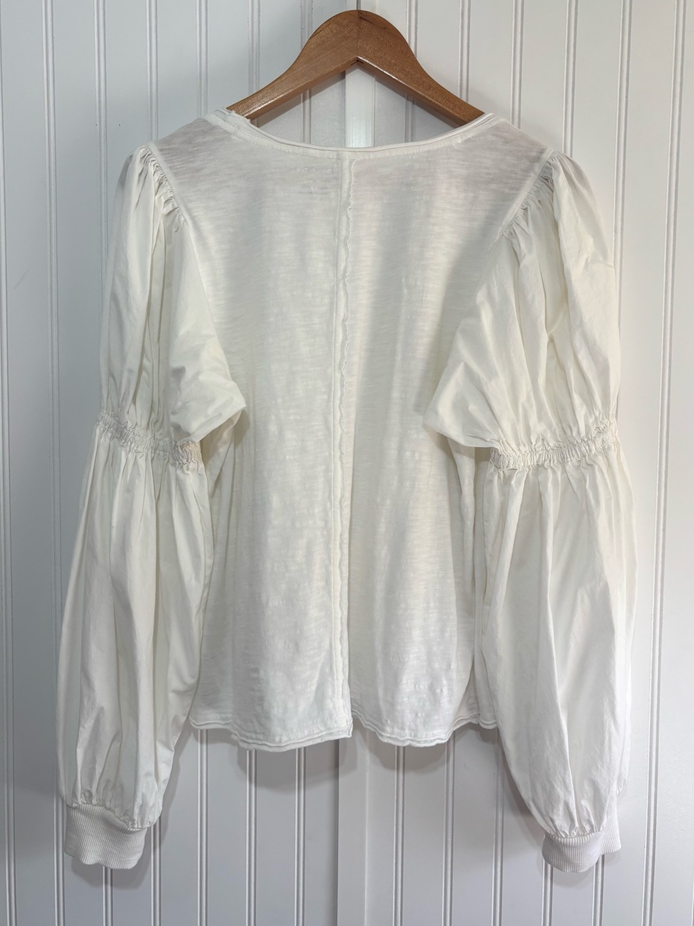 Pilcro Anthropologie Banded Puff Sleeve Cotton Top White Medium Boho cottagecore - Picture 8 of 13